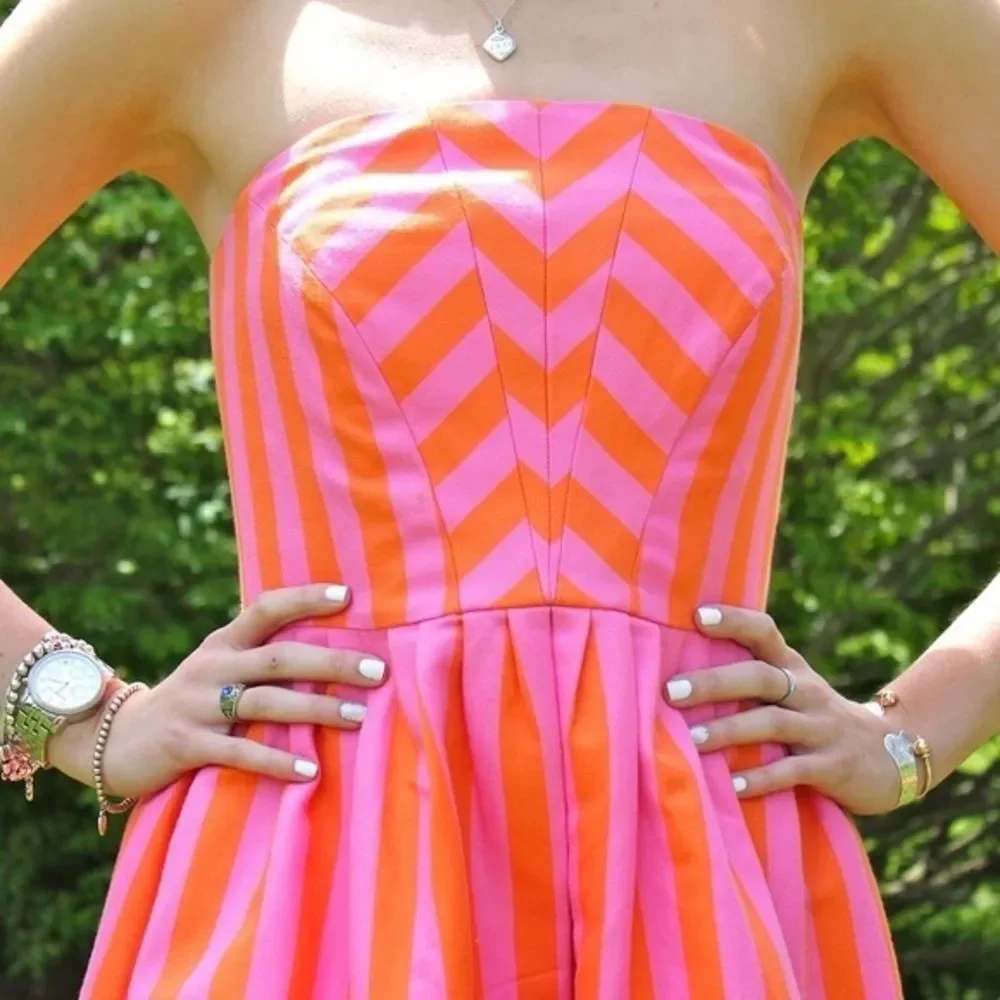 Lilly Pulitzer Pink & Orange Strapless A-Line Dress - Picture 5 of 9